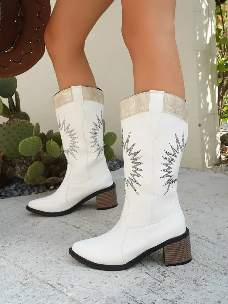 Point Toe Block Heels Boots