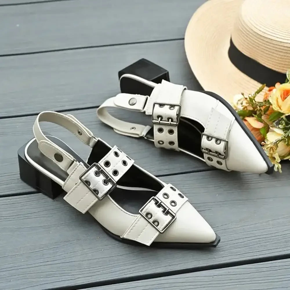 Point Toe Block Heels Slingback Pumps