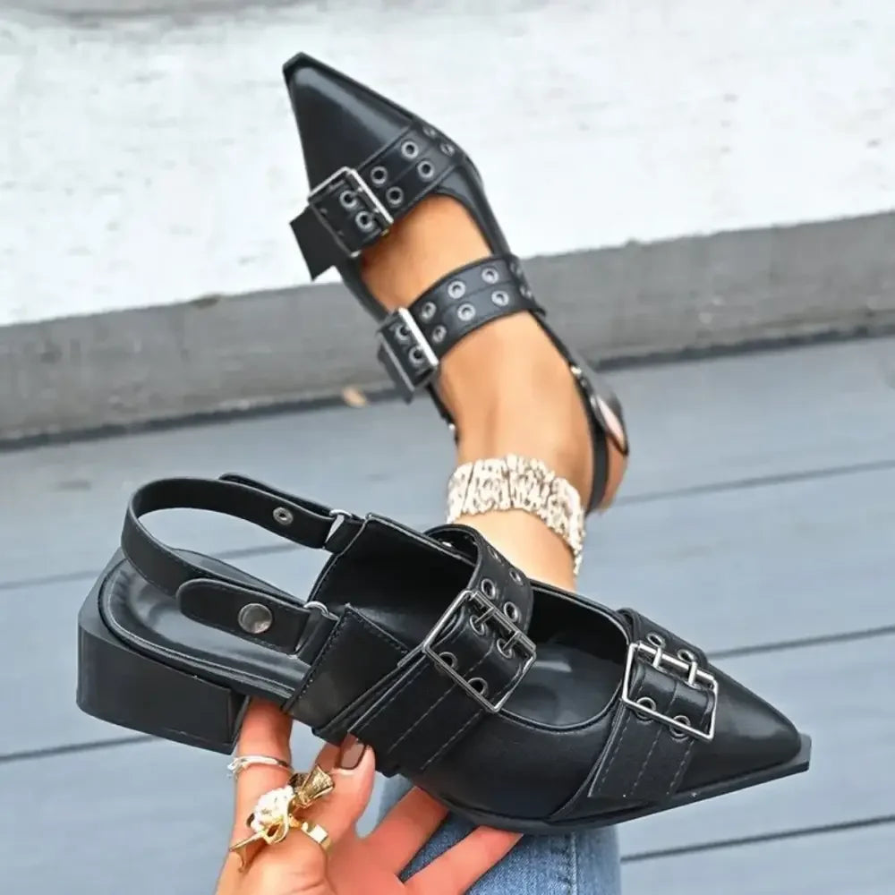 Point Toe Block Heels Slingback Pumps