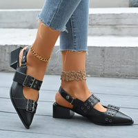 Point Toe Block Heels Slingback Pumps