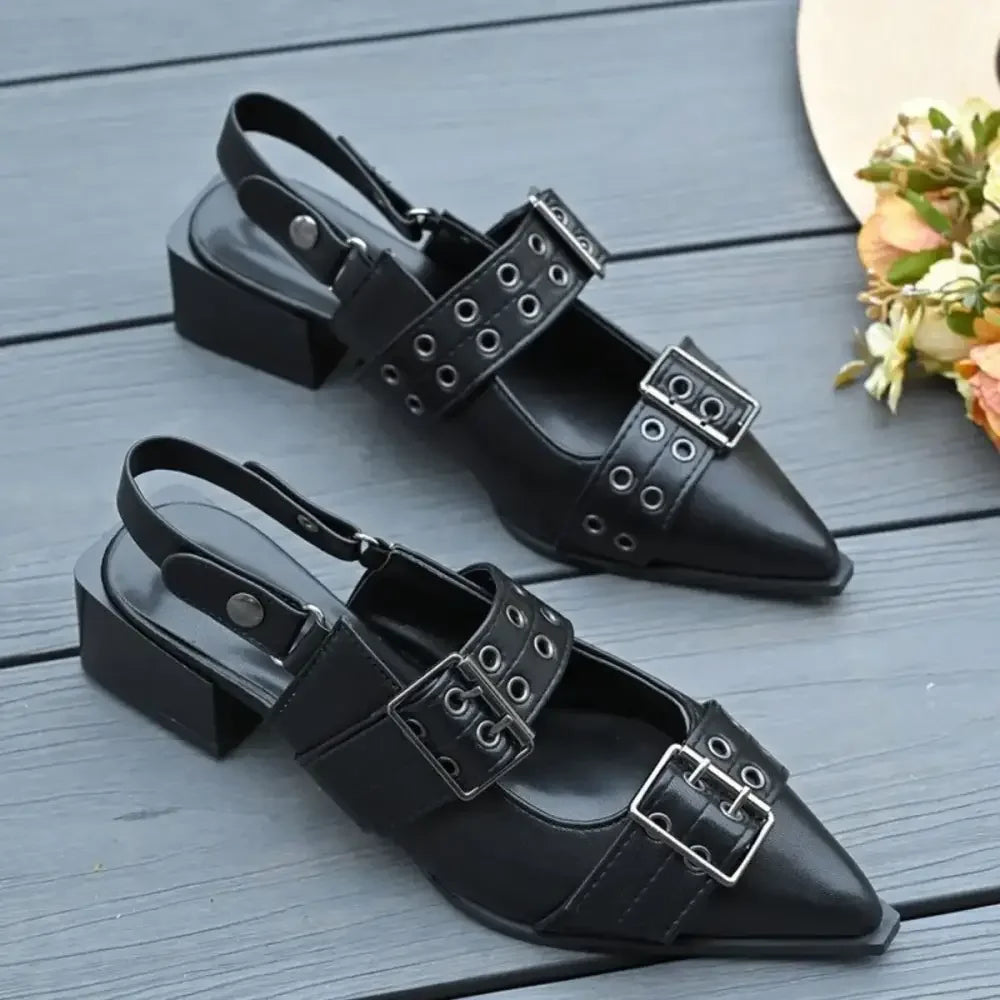 Point Toe Block Heels Slingback Pumps