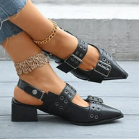 Point Toe Block Heels Slingback Pumps