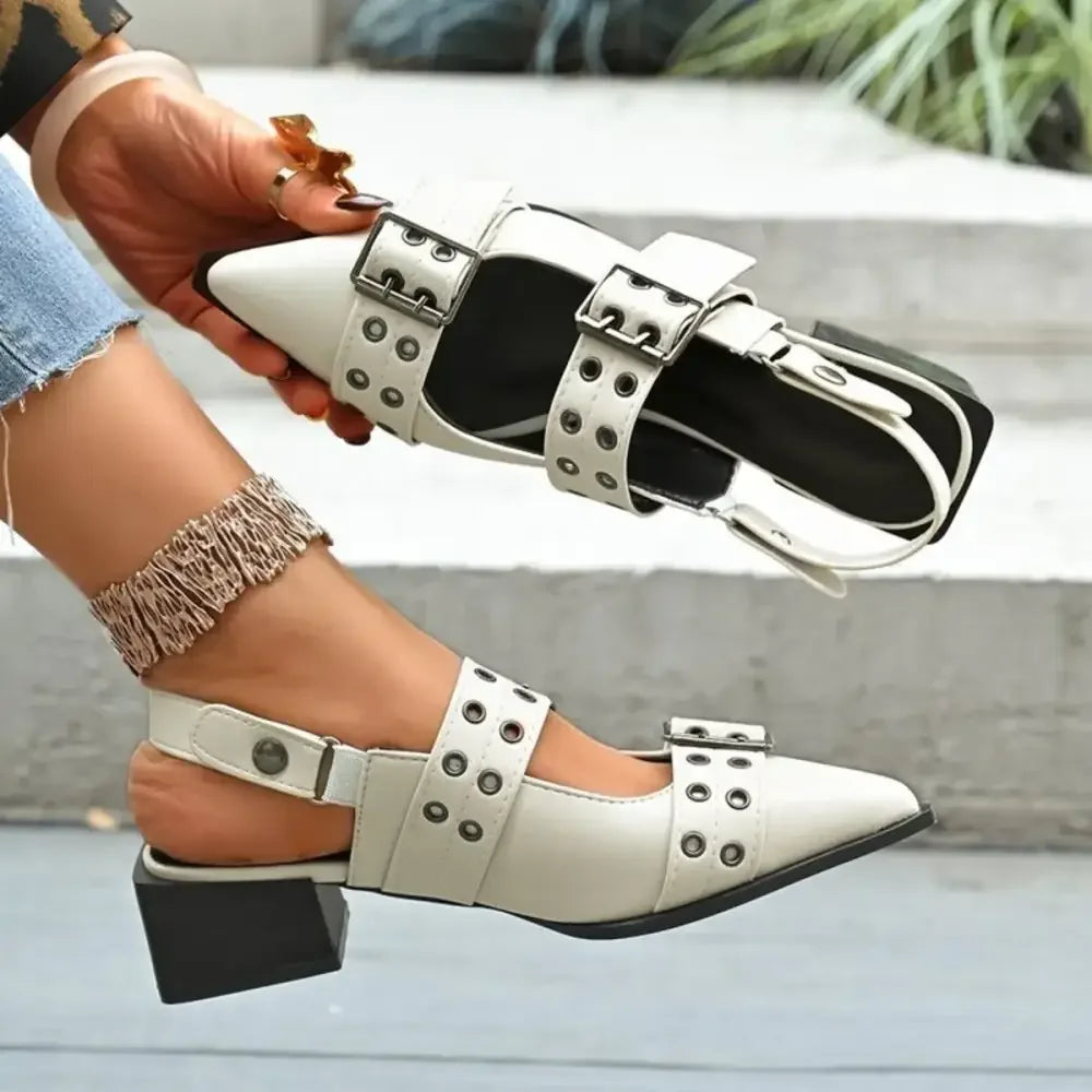 Point Toe Block Heels Slingback Pumps