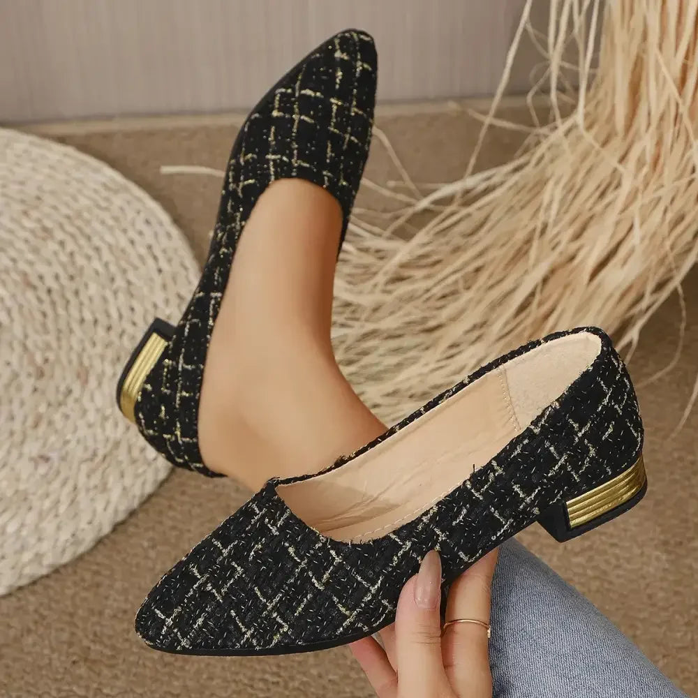 Point Toe Block Heels Slip-Ons