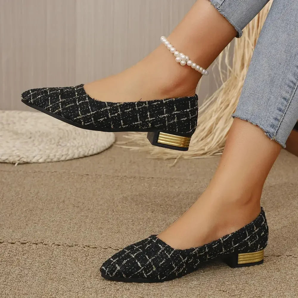 Point Toe Block Heels Slip-Ons