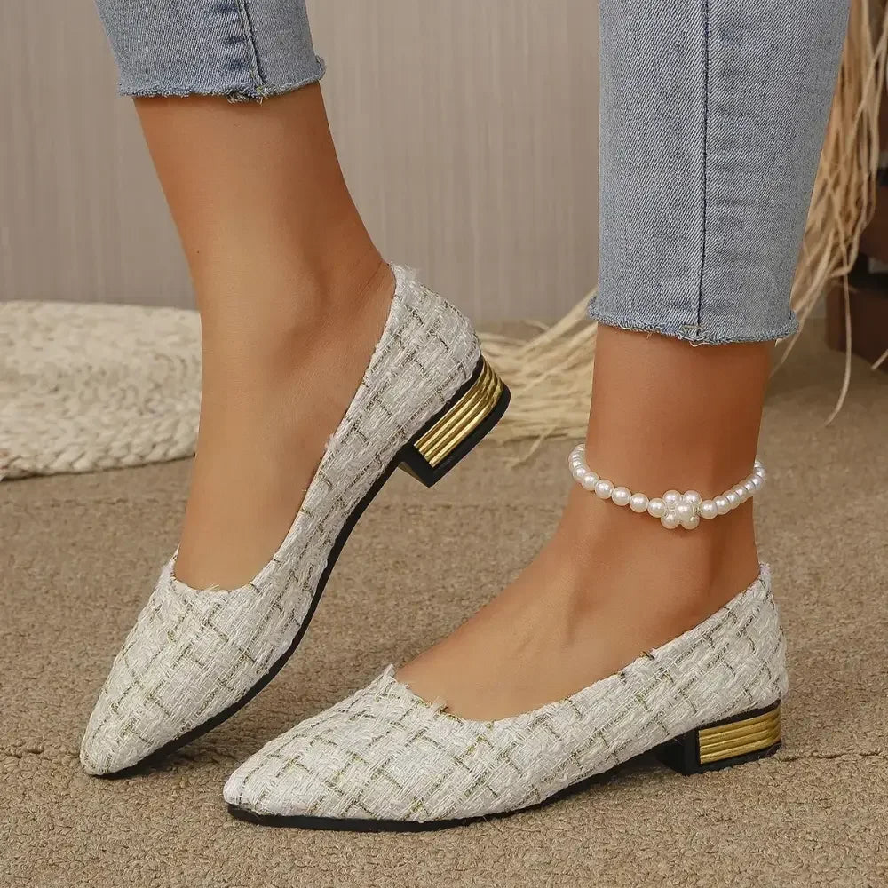 Point Toe Block Heels Slip-Ons
