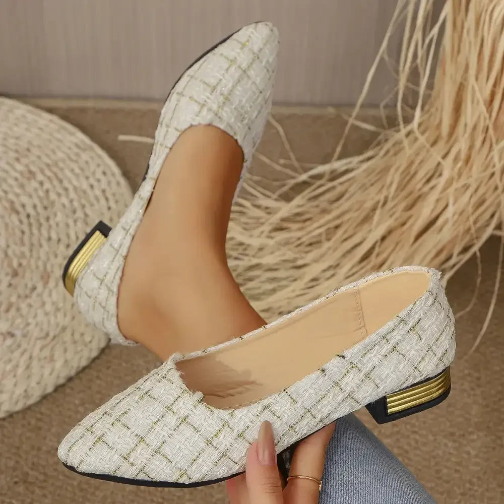 Point Toe Block Heels Slip-Ons