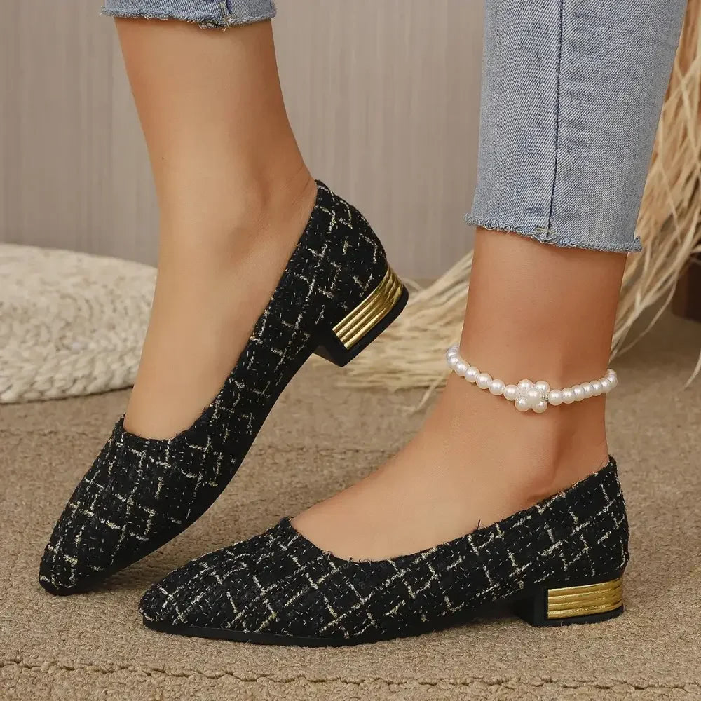 Point Toe Block Heels Slip-Ons