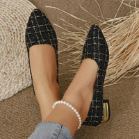Point Toe Block Heels Slip-Ons