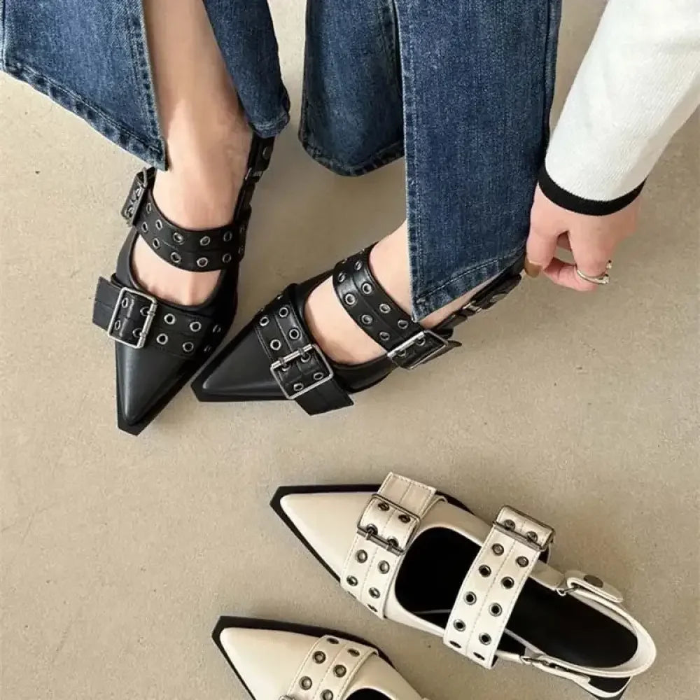 Point Toe Eyelet Buckle Slip-Ons