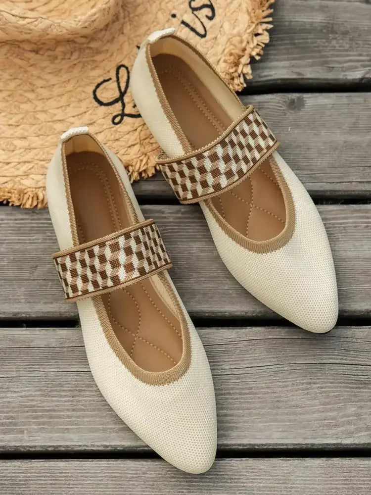 Point Toe Flats Mesh Gingham Strap Loafers