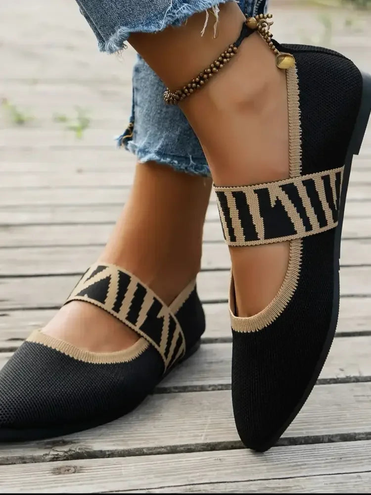 Point Toe Flats Mesh Gingham Strap Loafers