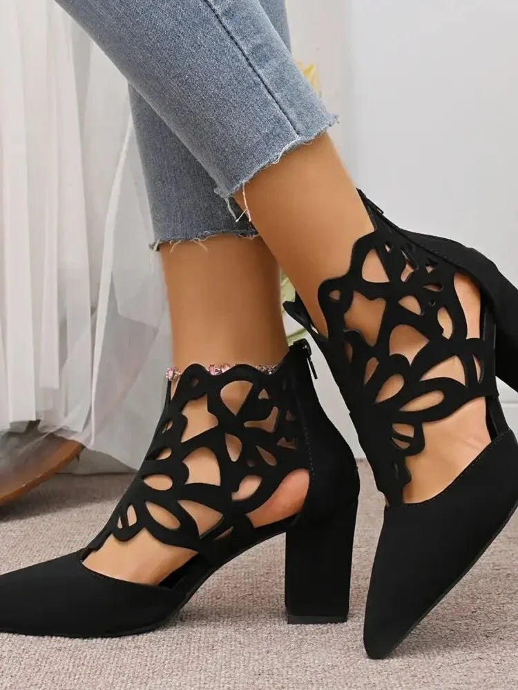 Pointed Toe Cut - Out Block Heel Pumps - Update AvenueTrendsi100600627518056100600627518056Pointed Toe Cut - Out Block Heel PumpsBlack