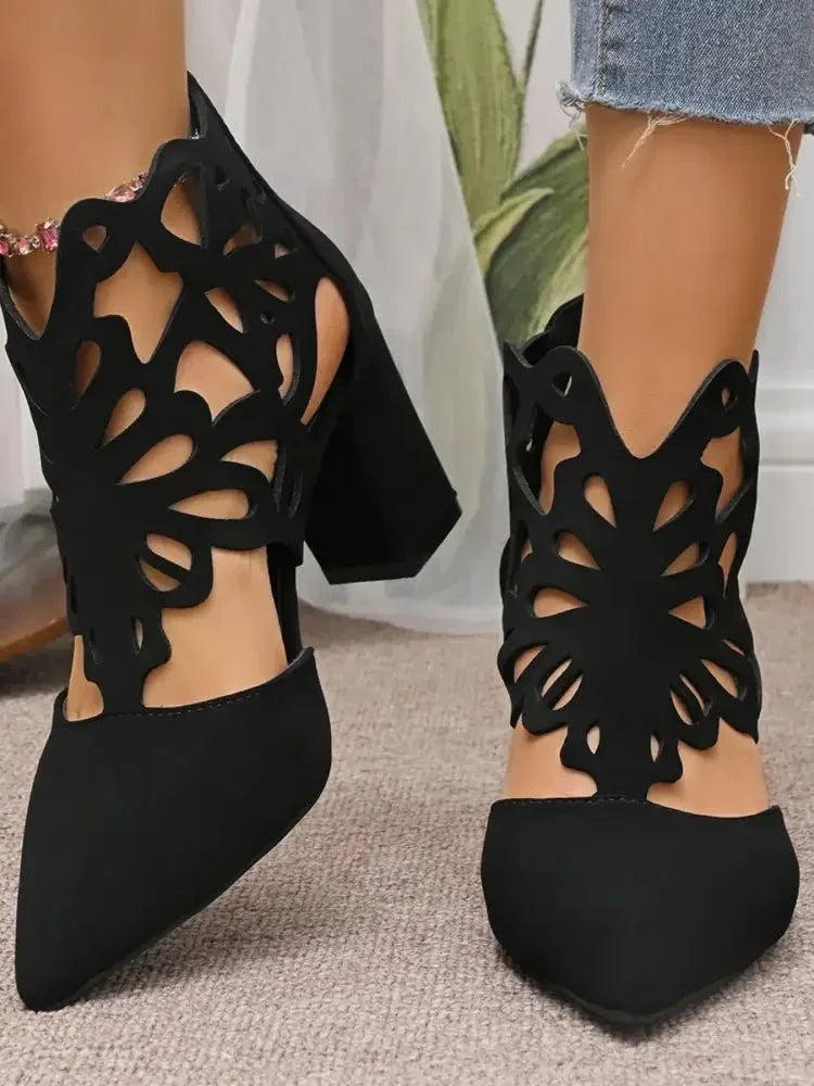 Pointed Toe Cut - Out Block Heel Pumps - Update AvenueTrendsi100600627518056100600627518056Pointed Toe Cut - Out Block Heel PumpsBlack