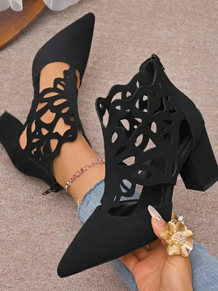 Pointed Toe Cut - Out Block Heel Pumps - Update AvenueTrendsi100600627518056100600627518056Pointed Toe Cut - Out Block Heel PumpsBlack