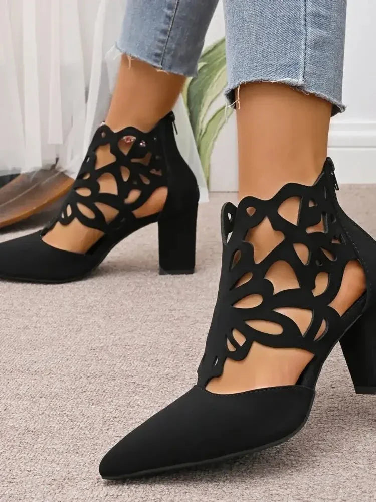 Pointed Toe Cut - Out Block Heel Pumps - Update AvenueTrendsi100600627518056100600627518056Pointed Toe Cut - Out Block Heel PumpsBlack