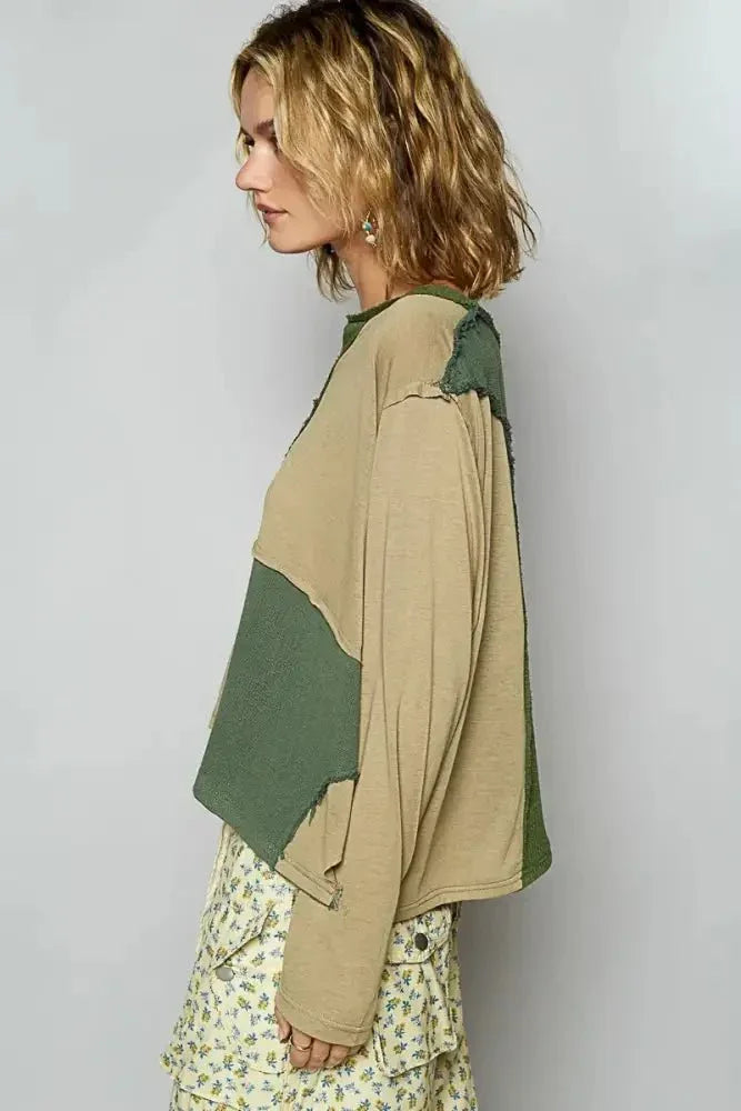 POL Color Block Notched Long Sleeve T-Shirt - Update AvenueT-ShirtsTrendsi1001001137513811001001137513813e910868 - 5ffa - 4145 - 8e6b - 082a847c24af - Max - OriginMatcha Green