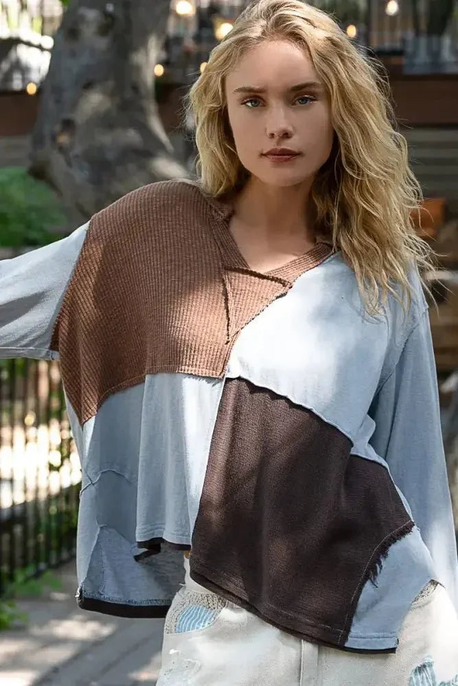 POL Color Block Notched Long Sleeve T-Shirt - Update AvenueT-ShirtsTrendsi100100133651938100100133651938ff4fe593 - ae61 - 4025 - 946d - b303dbd8ce08 - Max - OriginLight Blue