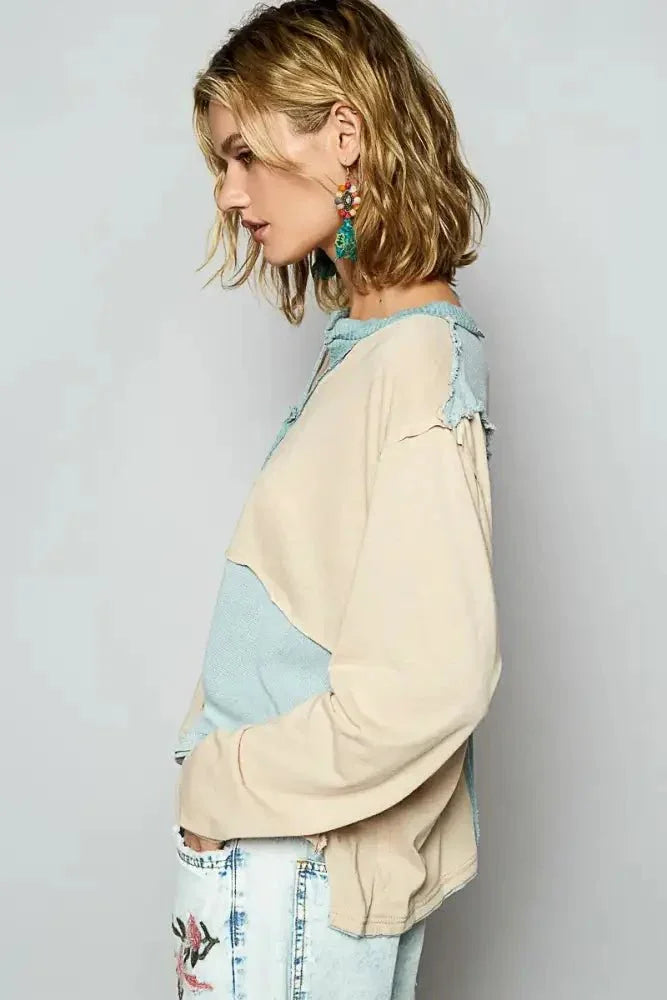POL Color Block Notched Long Sleeve T-Shirt - Update AvenueT-ShirtsTrendsi10010034135138110010034135138143ef2609 - 5c2f - 4e9f - 9009 - 039219caeb04 - Max - OriginPastel Blue