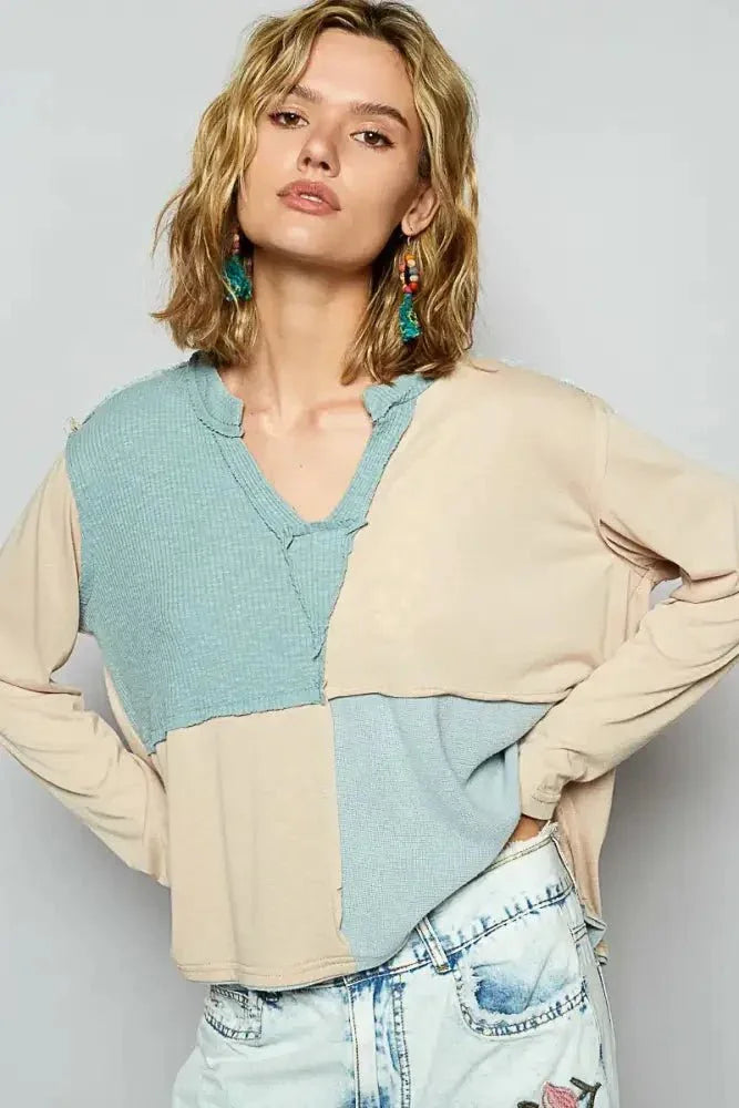 POL Color Block Notched Long Sleeve T-Shirt - Update AvenueT-ShirtsTrendsi10010034135138110010034135138187302d6d - cf51 - 4cbd - a9fc - 9f79be7474fd - Max - OriginPastel Blue