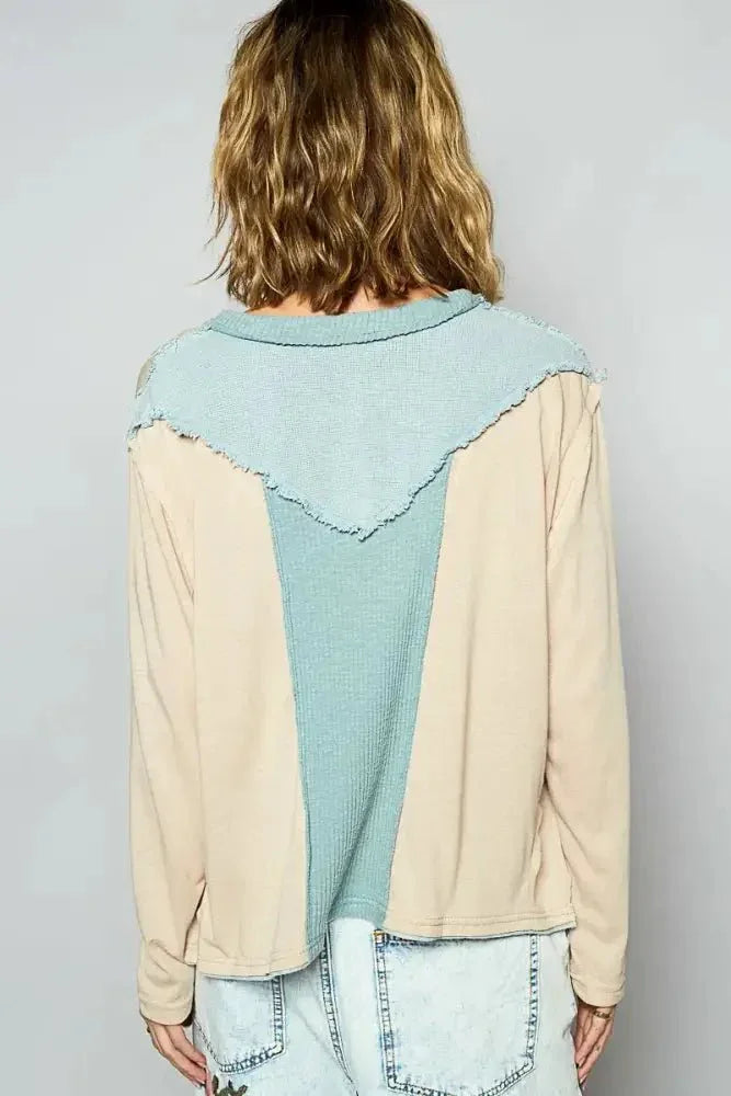 POL Color Block Notched Long Sleeve T-Shirt - Update AvenueT-ShirtsTrendsi10010034135138110010034135138181a70816 - 695e - 4b94 - 8d7f - 55c286f00a1f - Max - OriginPastel Blue