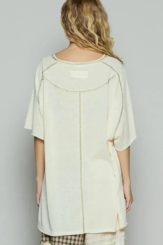 POL Contrast Stitching Half Sleeve Oversized T-Shirt - Update AvenueT-ShirtsTrendsi1001005805415241001005805415247f5c4880 - 1b38 - 4e84 - 8bbe - 99c2e9ddb90e - Max - OriginCUSTARD