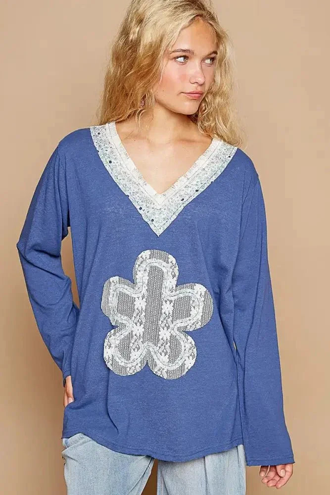 POL Lace Flower Patch Long Sleeve T-Shirt - Update AvenueT-ShirtsTrendsi1001003788916621001003788916629a428532 - c9b5 - 4fbb - 87ef - a1ce87d5c5fc - Max - OriginRoyal Blue
