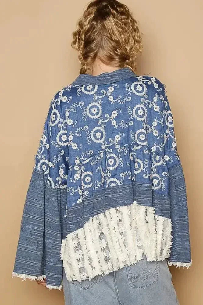 POL Lace Hem Embroidered Long Sleeve Shirt - Update AvenueFestival VibesTrendsi100100589541416100100589541416584db857 - 8121 - 4516 - bc25 - 55eea3887e9e - MaxPeacock Blue