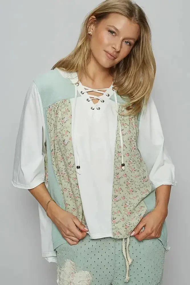 POL Lace - Up Hooded T-Shirt with Paisley Panel Detail - Update AvenueT-ShirtsTrendsi100100174911416100100174911416b3d93700 - 6930 - 411b - b342 - d5e4ad054eec - Max - OriginLight Green