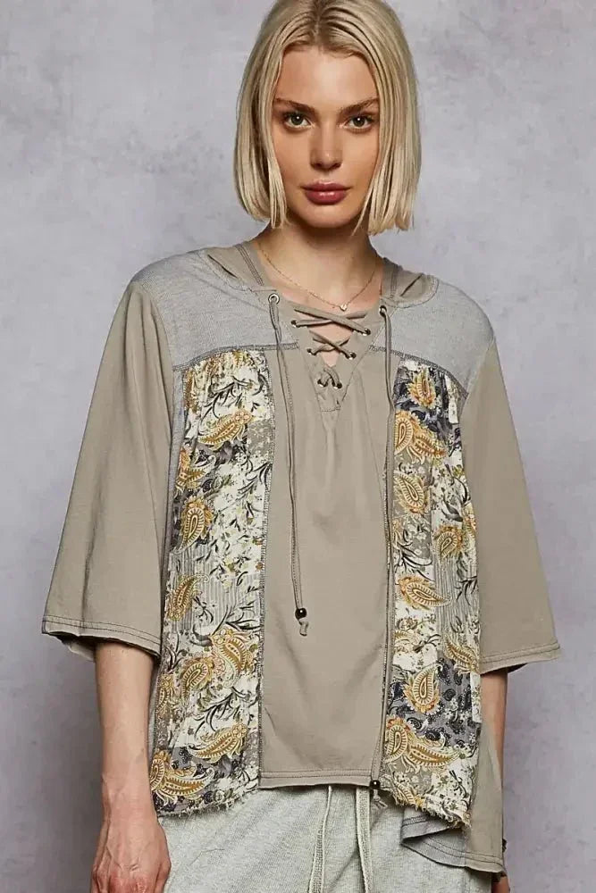 POL Lace - Up Hooded T-Shirt with Paisley Panel Detail - Update AvenueT-ShirtsTrendsi10010058528163910010058528163930cf03f0 - 6bb4 - 4ab1 - b0e6 - 3292a90741db - Max - OriginOlive