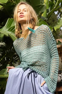 POL Side Slit Openwork Long Sleeve Knit Cover Up - Update AvenueTrendsi1001007418017631001007418017639565bf52 - 7ac2 - 4b35 - b2e3 - 1b8acb1575b1 - MaxDUSKY TEAL