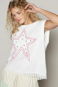 POL Star Patch Studded Sleeveless T-Shirt with Lace Hem - Update AvenueT-ShirtsTrendsi100100094991954100100094991954cfe7e4aa - fde1 - 45cb - bd4d - 35f7cc1c4524 - Max - OriginWhite
