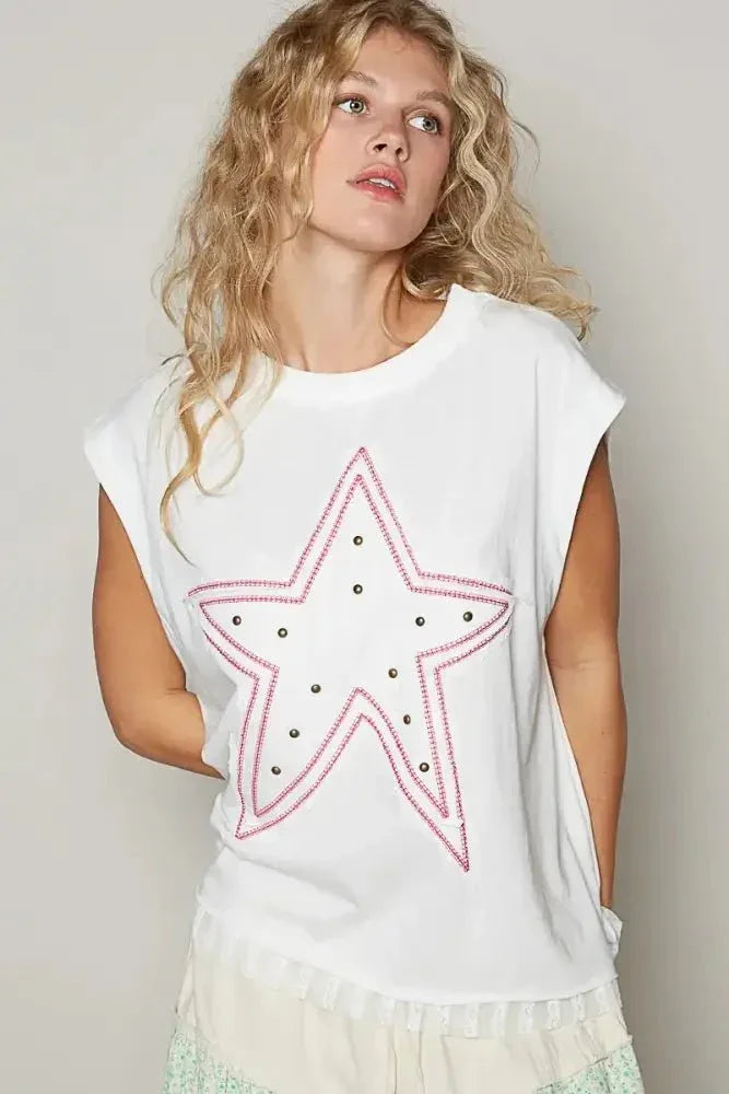 POL Star Patch Studded Sleeveless T-Shirt with Lace Hem - Update AvenueT-ShirtsTrendsi1001000949919541001000949919545b258442 - 06c1 - 4203 - 9165 - 9bf40ff17c27 - Max - OriginWhite