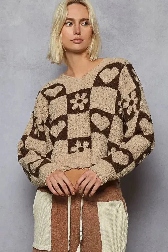 POL V - Neck Heart Pattern Checkered Sweater - Update AvenueTrendsi100100035101166100100035101166ff5bdc7e - 29fe - 4d6c - 89dc - 44e5110af963 - Max - OriginMOCHA/BROWN
