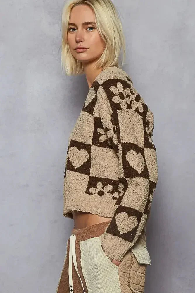 POL V - Neck Heart Pattern Checkered Sweater - Update AvenueTrendsi1001000351011661001000351011669d299536 - f888 - 4c65 - 8fd5 - 2d6d7ca8ba74 - Max - OriginMOCHA/BROWN