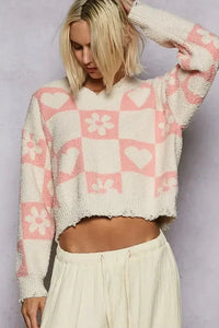 POL V - Neck Heart Pattern Checkered Sweater - Update AvenueTrendsi1001003624412391001003624412394a801bfb - 29ab - 41bd - 83da - b173602f6502 - Max - OriginCREAM/PINK