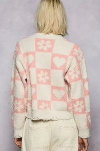 POL V - Neck Heart Pattern Checkered Sweater - Update AvenueTrendsi1001003624412391001003624412395a50488e - 9d33 - 4f1c - b3fc - e1efb1e14d6d - Max - OriginCREAM/PINK