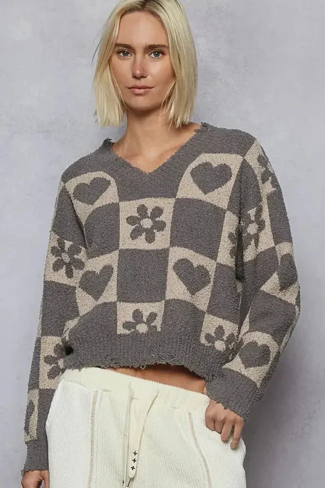 POL V - Neck Heart Pattern Checkered Sweater - Update AvenueTrendsi100100512031192100100512031192acbf0fe6 - abc0 - 4ba5 - 81bd - c00633a7c1ba - Max - OriginGHOST GREY/BEIGE