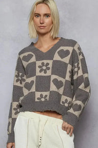 POL V - Neck Heart Pattern Checkered Sweater - Update AvenueTrendsi100100512031192100100512031192acbf0fe6 - abc0 - 4ba5 - 81bd - c00633a7c1ba - Max - OriginGHOST GREY/BEIGE