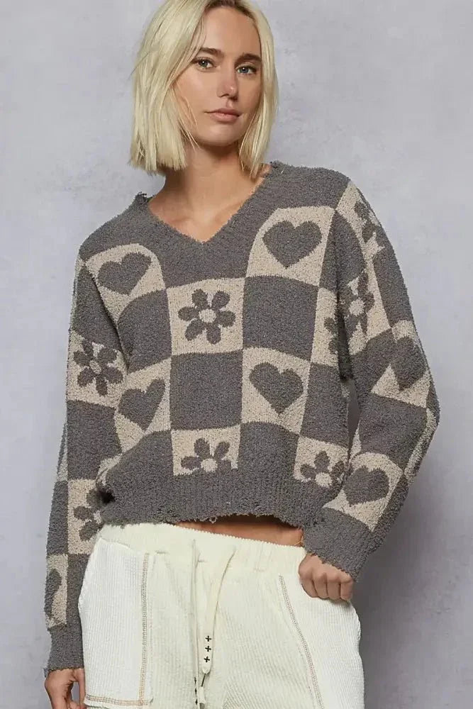 POL V - Neck Heart Pattern Checkered Sweater - Update AvenueTrendsi100100512031192100100512031192373a529c - fd38 - 4559 - b578 - 40aaeb81b747 - Max - OriginGHOST GREY/BEIGE