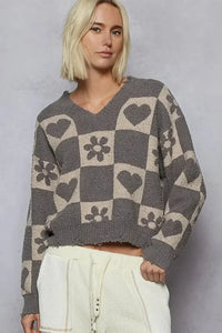 POL V - Neck Heart Pattern Checkered Sweater - Update AvenueTrendsi100100512031192100100512031192373a529c - fd38 - 4559 - b578 - 40aaeb81b747 - Max - OriginGHOST GREY/BEIGE