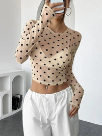 Polka Dot Mesh Long Sleeve Crop Top - Update AvenueT-ShirtsTrendsi1001003089684921001003089684922e69c8f14bb14de4a02abdac0a10b20b - Max - OriginWhite