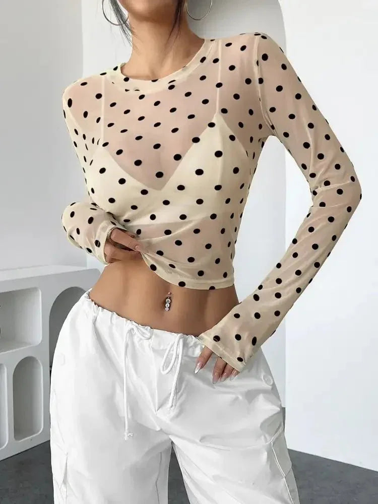 Polka Dot Mesh Long Sleeve Crop Top - Update AvenueT-ShirtsTrendsi100100308968492100100308968492e258543547de4d6fa993a7e4c30f5b2c - Max - OriginWhite
