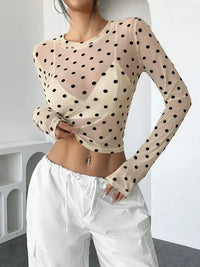 Polka Dot Mesh Long Sleeve Crop Top - Update AvenueT-ShirtsTrendsi100100308968492100100308968492e258543547de4d6fa993a7e4c30f5b2c - Max - OriginWhite