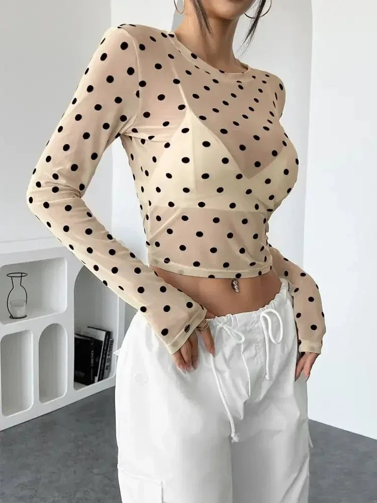 Polka Dot Mesh Long Sleeve Crop Top - Update AvenueT-ShirtsTrendsi1001003089684921001003089684929e2ac77e52e54f2da2050769f6ded2bf - Max - OriginWhite