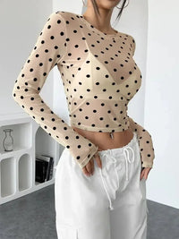 Polka Dot Mesh Long Sleeve Crop Top - Update AvenueT-ShirtsTrendsi1001003089684921001003089684929e2ac77e52e54f2da2050769f6ded2bf - Max - OriginWhite