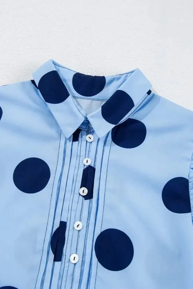 Polka Dot Print Ruffled Short Sleeve Buttoned Collared Blouse - Update AvenueVacation StyleTrendsi1001003832973231001003832973234d88e82c - bd2b - 4c61 - a945 - 3a6340b29c1b - MaxLight Blue
