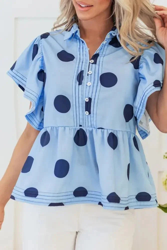 Polka Dot Print Ruffled Short Sleeve Buttoned Collared Blouse - Update AvenueVacation StyleTrendsi100100383297323100100383297323d8fc7c7d - 874c - 49a3 - a38b - 722b2df5e2ef - MaxLight Blue