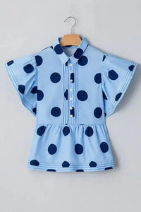 Polka Dot Print Ruffled Short Sleeve Buttoned Collared Blouse - Update AvenueVacation StyleTrendsi10010038329732310010038329732311848157 - 7785 - 426d - a480 - 3e69aa36c342 - MaxLight Blue