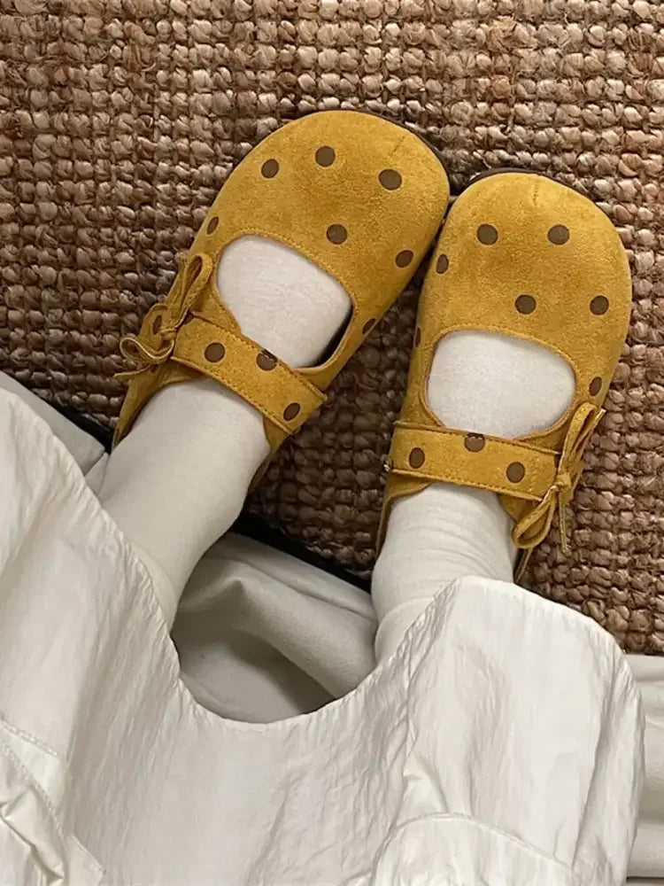 Polka Dot Round Toe Slip-Ons